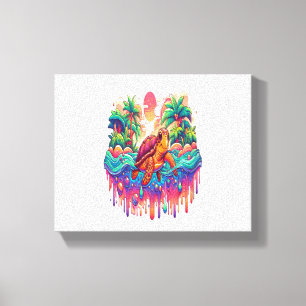 Turtle Floats in Liquid Garden. Canvas Print