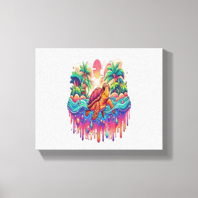 Turtle Floats in Liquid Garden. Canvas Print (Front)