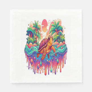Turtle Floats in Liquid Garden. Napkin