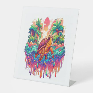 Turtle Floats in Liquid Garden. Pedestal Sign
