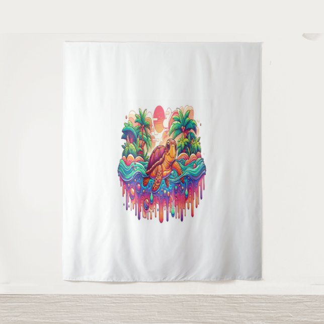 Turtle Floats in Liquid Garden. Tapestry (Front)