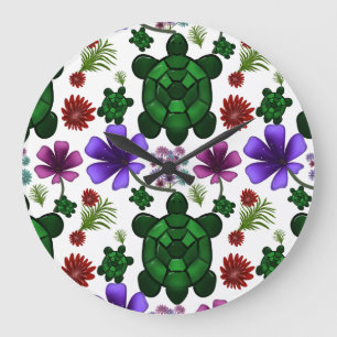 Turtle floral pattern  large clock