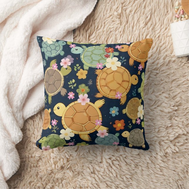 Turtle Floral Print  Throw Pillow (Blanket)