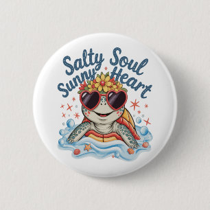 Turtle Floral Summer Beach 2 Inch Round Button