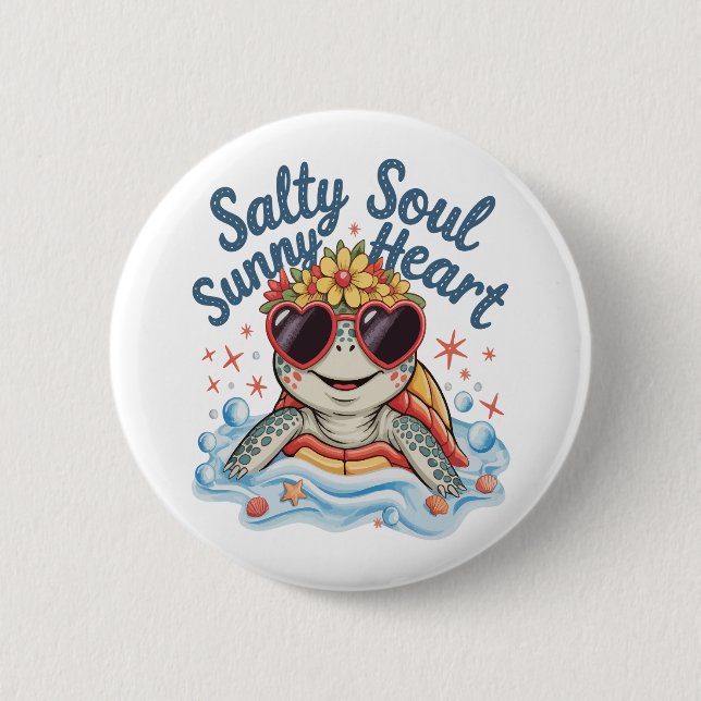 Turtle Floral Summer Beach 2 Inch Round Button (Front)