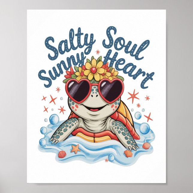 Turtle Floral Summer Beach Poster (Front)