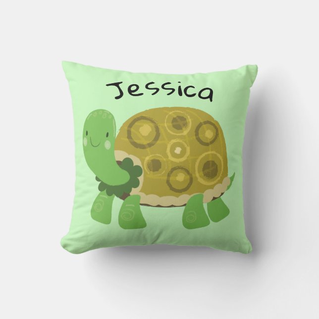 Turtle Gender Neutral Personalized Nursery Decor Throw Pillow (Front)
