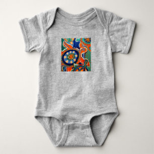Turtle graphic in turquoise&orange on baby romper