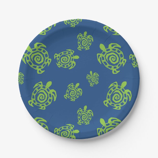 Turtle Green and Blue Party Stuff Paper Plate (Front)