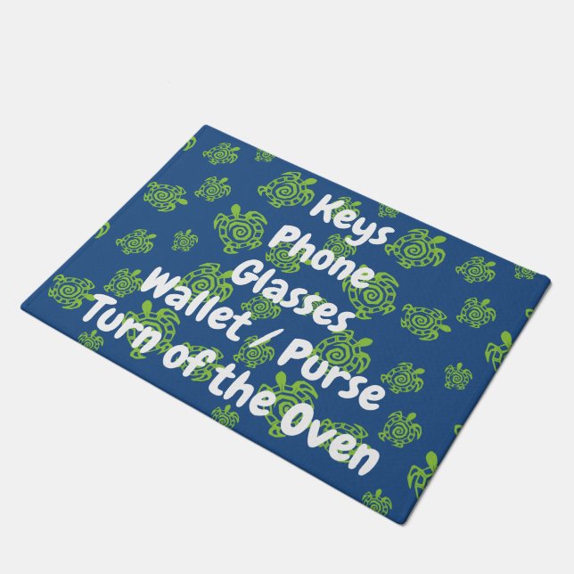 Turtle Green on Blue Checklist Doormat (Angled)