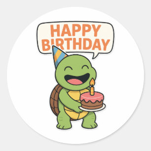 Turtle Happy Birthday Classic Round Sticker