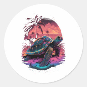Turtle Hawaiian Sea Turtles Hawaii Beach Sunset Classic Round Sticker