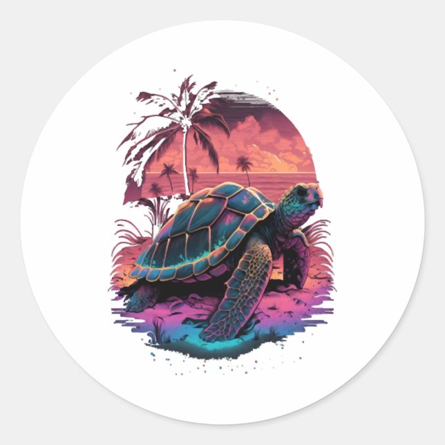 Turtle Hawaiian Sea Turtles Hawaii Beach Sunset Classic Round Sticker (Front)