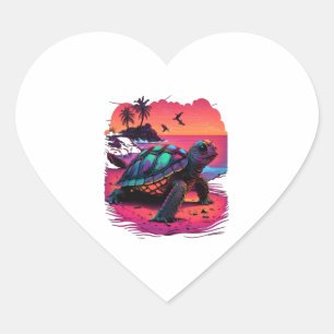 Turtle Hawaiian Sea Turtles Hawaii Beach Sunset Heart Sticker