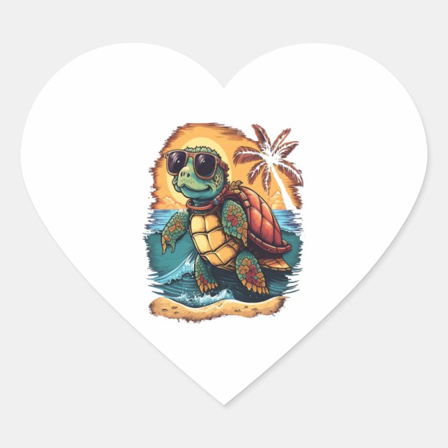 Turtle Hawaiian Sea Turtles Hawaii Tropical Beach Heart Sticker (Front)