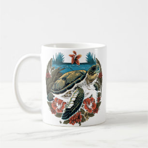 Turtle Hawaiian Sea Turtles Hibiscus Flower Copy C Coffee Mug