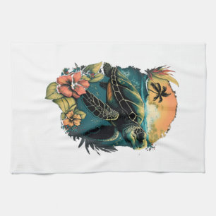Turtle Hawaiian Sea Turtles Hibiscus Flower Copy C Kitchen Towel