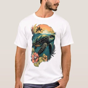 Turtle Hawaiian Sea Turtles Hibiscus Flower Copy C T-Shirt