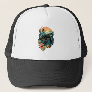 Turtle Hawaiian Sea Turtles Hibiscus Flower Copy C Trucker Hat