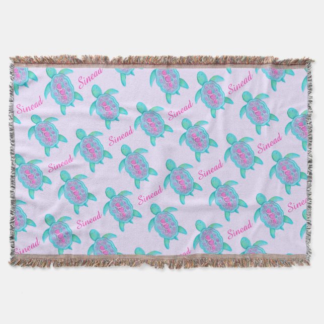 Turtle heart watercolor art name pattern throw (Front)