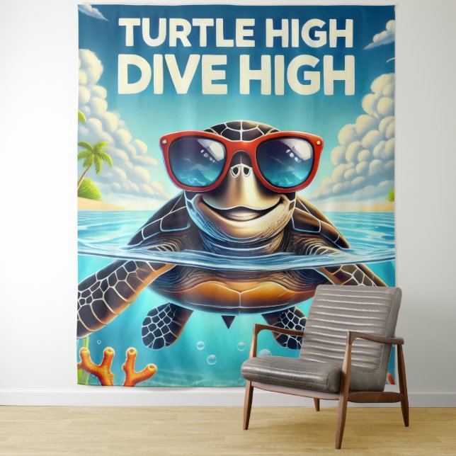 Turtle High Dive Artwork Perfect for Turtle Lovers Tapestry (In Situ)