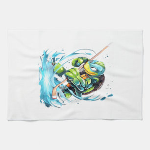 Turtle Ice Hockey Player Hockey Stick Goalie Kitchen Towel