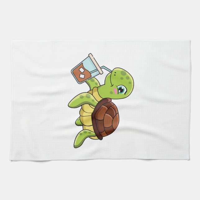 Turtle iced coffee kitchen towel (Horizontal)