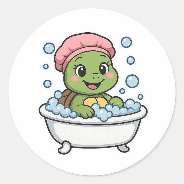 Turtle in a bathtub classic round sticker (Front)