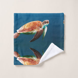 Turtle In Blue Sea Wash Cloth