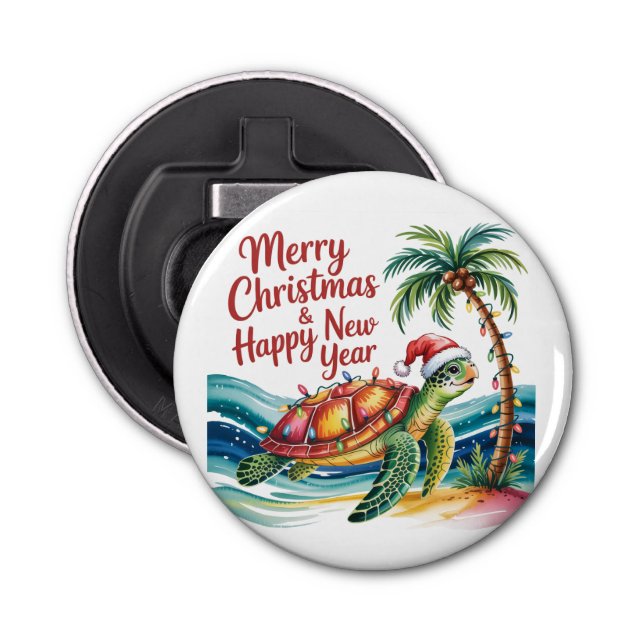 Turtle in Christmas Paradise Custom Gift Bottle Opener (Front)
