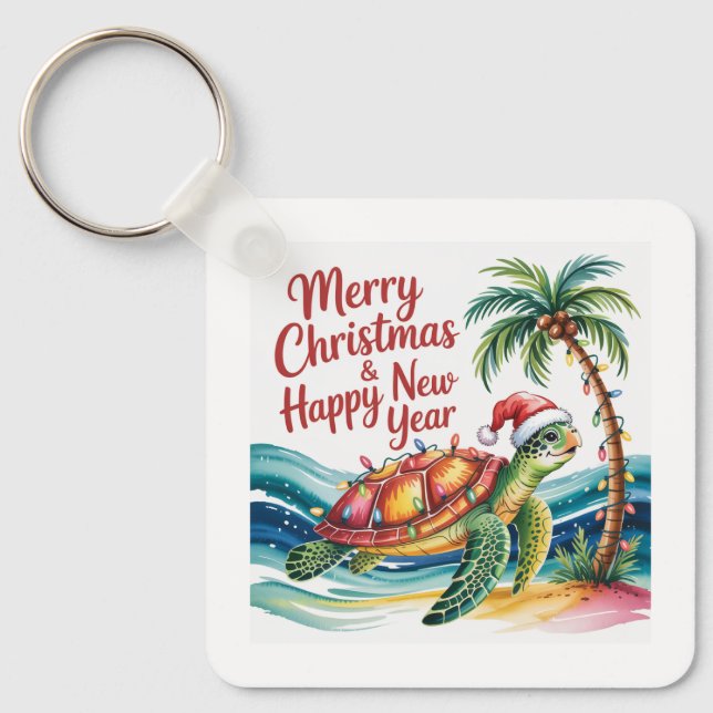 Turtle in Christmas Paradise Custom Keychain (Front)