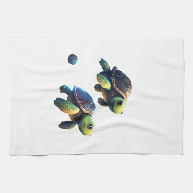 turtle in space kitchen towel (Horizontal)