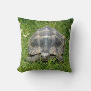 Turtle in the green grass throw pillow