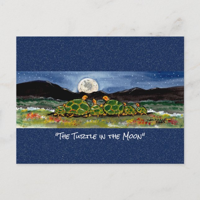 Turtle in the Moon Whimsical Watercolor Postcard (Front)