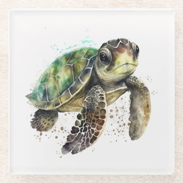Turtle in Watercolor Coaster (Front)