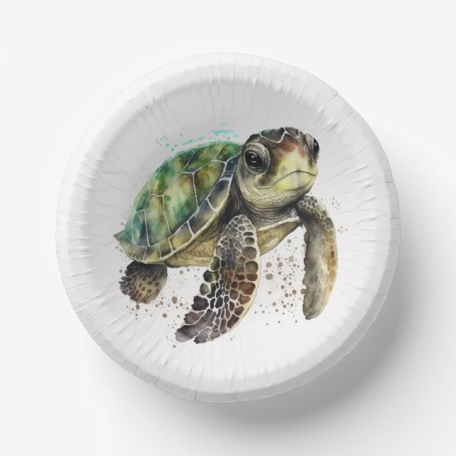 Turtle in Watercolor Paper Bowls Paper Plate (Front)