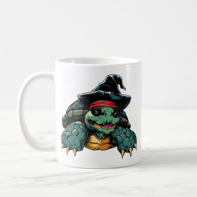 Turtle in Witch Hat Halloween Spooky Fun Coffee Mug (Left)