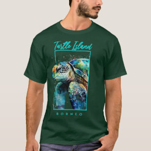 Turtle Island Borneo Watercolor Sea Turtle Portrai T-Shirt