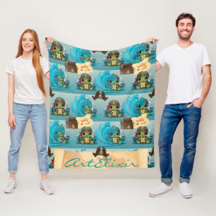 Turtle Kawaii Pirate Fleece Blanket