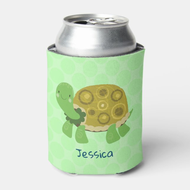 Turtle Light Green Personalized Name Can Cooler (Can Front)