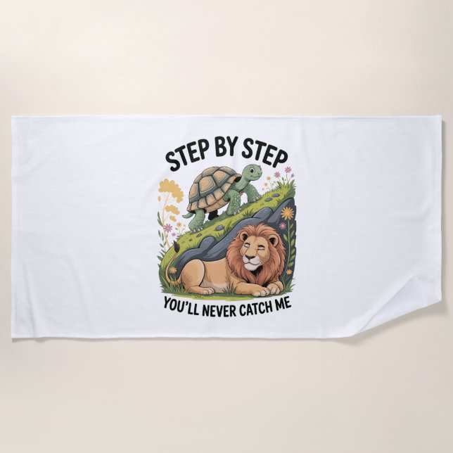 Turtle Lion Funny Beach Towel (Front)