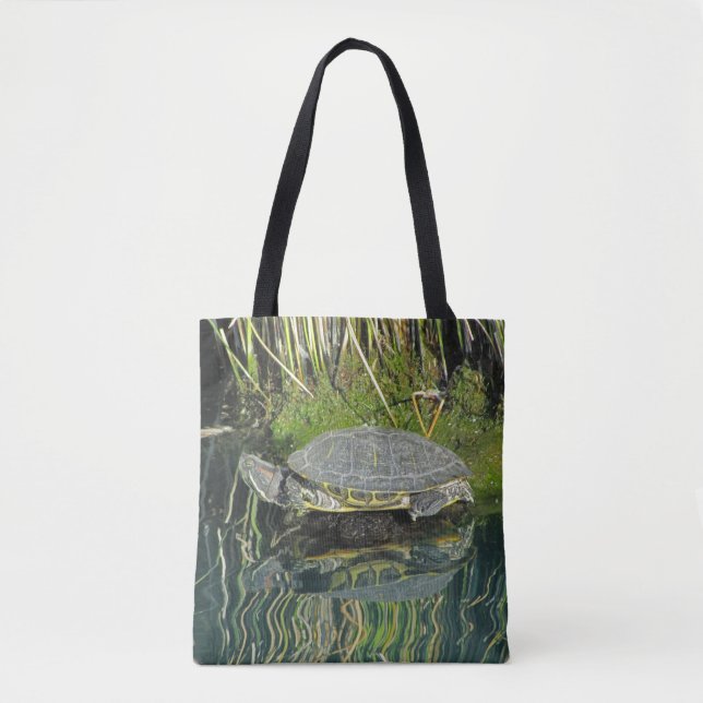 Turtle Lover Animal with Water Reflection Nature Tote Bag (Front)