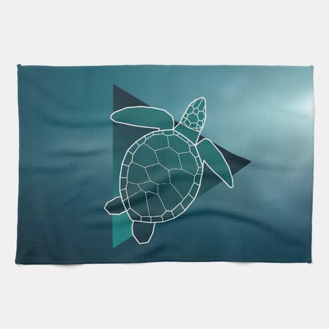 Turtle Lover Green Geometric Turtle Kitchen Towel (Horizontal)