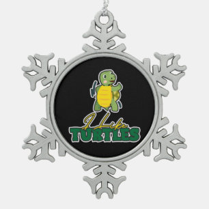 Turtle Lover   I Like Turtles Snowflake Pewter Christmas Ornament