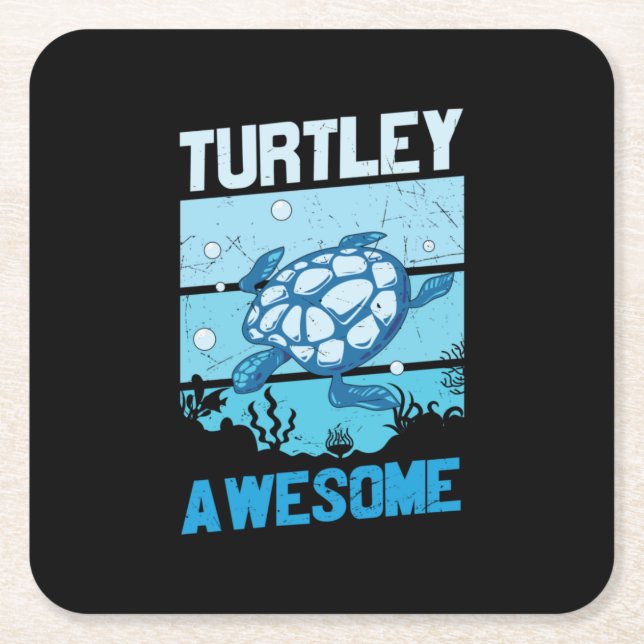 Turtle Lover | Turtley Awesome Square Paper Coaster (Front)