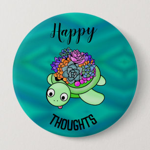 Turtle Lucky Three Ocean Beach Calm Happy Bright 4 Inch Round Button