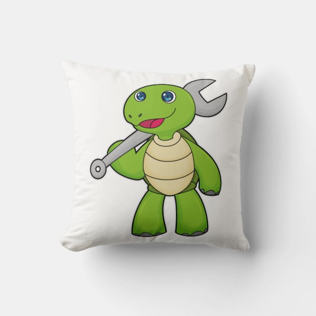 Turtle Mechanic Wrench Throw Pillow (Front)