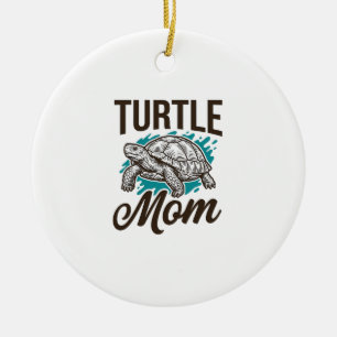 Turtle Mom Vintage Engraving Vector Design_1 Ceramic Ornament