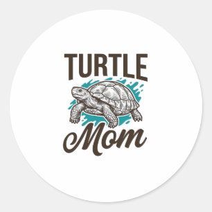 Turtle Mom Vintage Engraving Vector Design_1 Classic Round Sticker