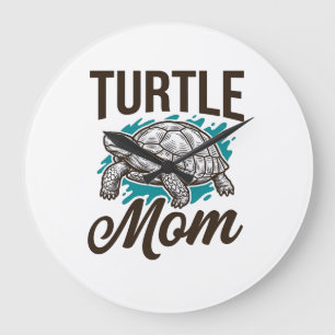 Turtle Mom Vintage Engraving Vector Design_1 Large Clock